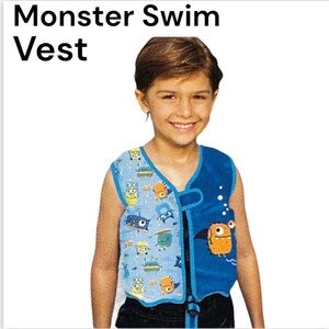 NWT SwimWays Monster Print Swim Vest Ages 2-4 Swim Step 2 Life Jacket